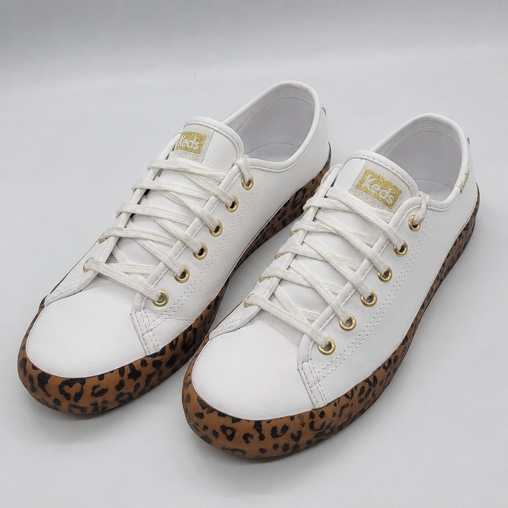 Keds Shoes Womens Size 7 Kickstart White Leather Leopard Foxing‎ Comfort Sneaker